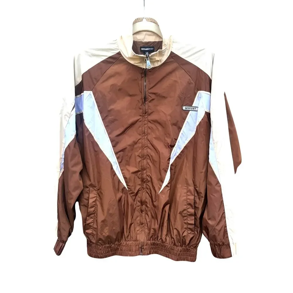 WAYDAMIN SPORT Brown Nylon Track Jacket Windbreaker Track Pants Set XS
